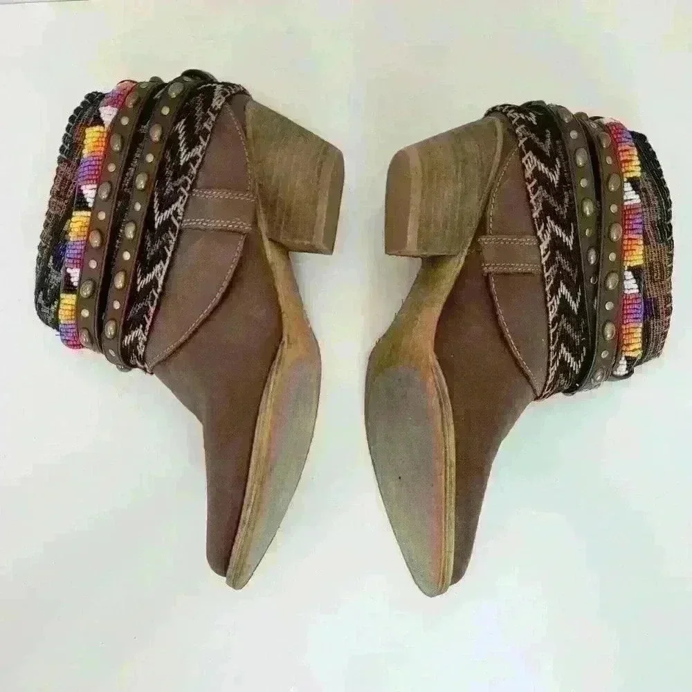 Sbicca Vintage Collection Cleodora Brown  Leather Bootie  Shoes Sz 8.5 - Picture 5 of 16